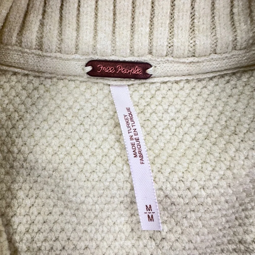 Free People Lizzy 1/4 Zip Sweater Womens Medium Cream‎ Green Cable Knit Vest - Picture 5 of 10